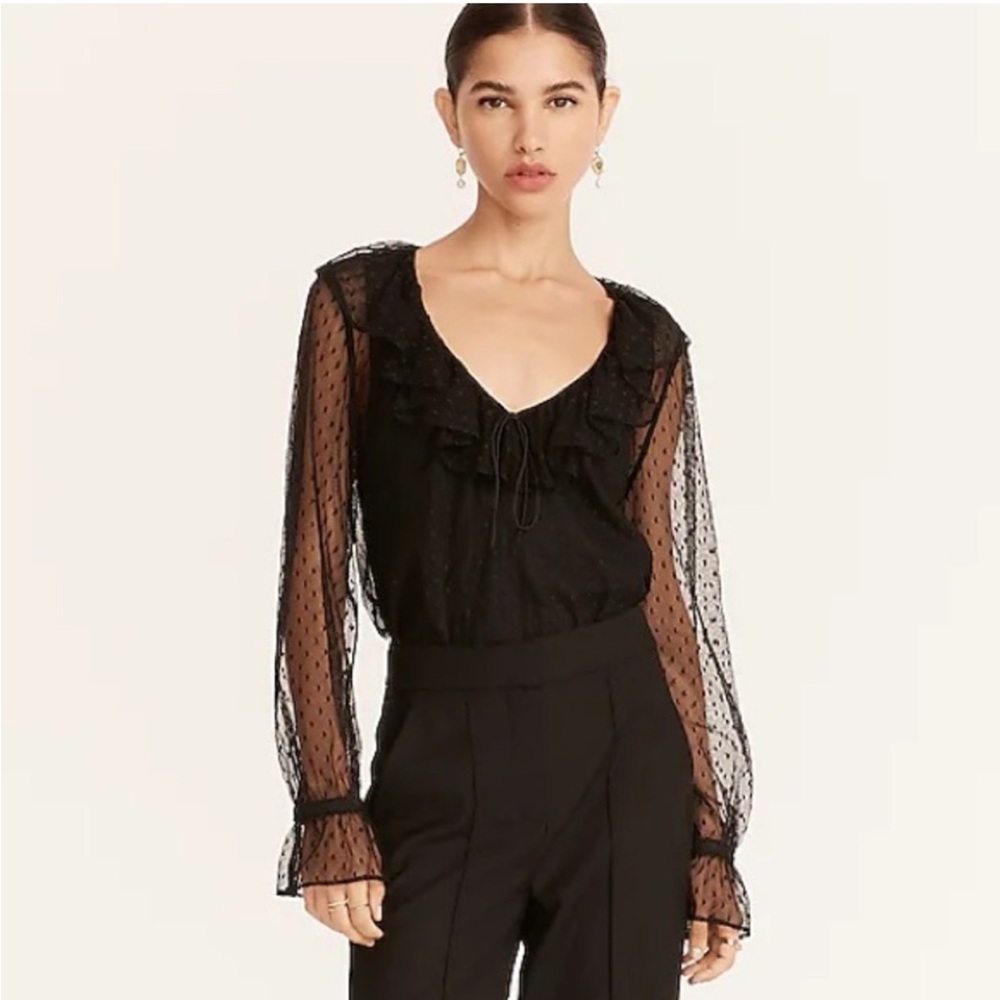 NWT J. Crew Ruffleneck top in clip dot black medium
